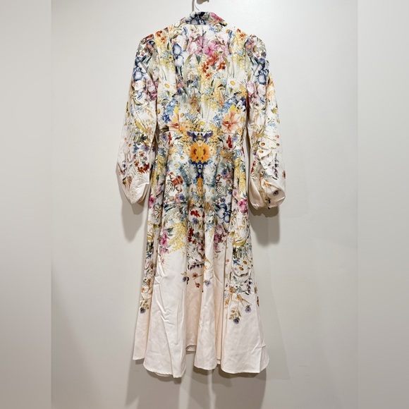 NEW Commense Belted Balloon Long Sleeve Floral Butterfly Dress Midi, XS - Picture 2 of 16